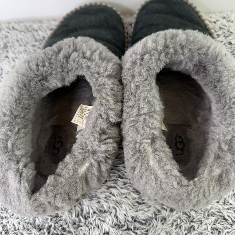 Uggs Slippers Black Gray Slip On Sheepskin Suede Shoes Women's Size 7 - Picture 7 of 10